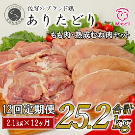 【ふるさと納税】 鶏肉 定期便 ありたどり もも肉 熟成むね肉 セット 2.1kg×12回 総計25.2kg 小分け 真空パック【ありた株式会社】鶏肉 モモ肉 もも肉 むね肉 ムネ肉 胸肉 国産 鶏モモ肉 鶏ムネ肉 ヘルシー 低脂肪 高タンパク 定期配送 まとめ買い 160000円 16万円 N160-4