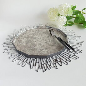 【ふるさと納税】有田焼 かすり筋目雲銀 十二角プレート【松尾陶器】食器 器 うつわ 皿 メイン皿 プレート メインプレート ワンプレート シルバー グレイ モダン シック A40-409