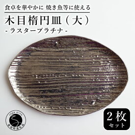 【ふるさと納税】【メイン料理からデザートプレートまで】有田焼 21cm 木目オーバル皿(大) プラチナ 2枚セット 食卓に特別感をくれる1枚【喜鶴製陶】焼き魚皿 デザート皿 食器 楕円皿 オーバル皿 プレート cy069