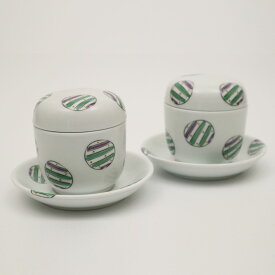 【ふるさと納税】工房 賜光窯 有田焼 丸紋 台付ペア ナツメ蒸碗 A18-214