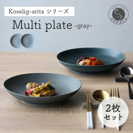 【ふるさと納税】有田焼 Koselig-arita グレー マルチプレート 21cm 2枚セット【山忠】食器 北欧 カフェプレート 軽量 丸皿 パスタ皿 カレー皿 深皿 モダン おしゃれ 電子レンジ対応 食洗機対応 A24-45