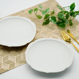 【ふるさと納税】有田焼 白マット輪花桔梗渕6.5寸皿＋丸リング箸置き/各2個セット 深海三龍堂 スタイリッシュ シンプル 食器 おしゃれ モダン 白い器 30000円 3万円 A30-715