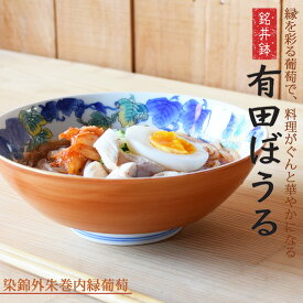 【ふるさと納税】有田焼 色鮮やかな中華もシンプルな料理も盛りやすい どんぶり・盛り鉢 染錦外朱巻内緑葡萄絵 AritaBOWL【幸楽窯】食器 器 うつわ どんぶり丼 ラーメン そうめん 麺 丼 A24-194