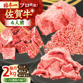 【ふるさと納税】【全6回定期便】佐賀牛 4人家族向け 普段使いセットB ( 切り落とし 角切り ミンチ ) 【田中畜産牛肉店】 [HBH116]