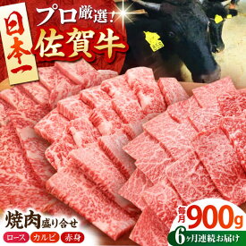 【ふるさと納税】【全6回定期便】佐賀牛 プレミアム焼肉盛り合わせ900g ( ロース カルビ 赤身 各300g ) 【田中畜産牛肉店】 [HBH042] 食品 精肉 肉加工品 牛肉 セット 詰め合わせ 定期 黒毛和牛 送料無料