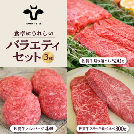 【ふるさと納税】【牧場直送】佐賀牛 食卓にうれしいバラエティ セット（切り落とし 500g＆ハンバーグ 4個＆ステーキ食べ比べ 300g）【佐賀セントラル牧場】詰め合わせ 牛肉 肉 お肉 セット 食べ比べ 和牛 切落し ステーキ 佐賀県 白石町 [IAH207]