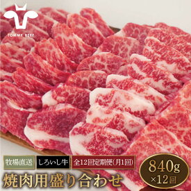 【ふるさと納税】【牧場直送】【12回定期便】佐賀県産しろいし牛 焼肉用盛り合わせセット（希少部位）各回840g【有限会社佐賀セントラル牧場】モモ カタ 肩 バラ 肉 お肉 牛肉 焼き肉 BBQ 冷凍 [IAH048]