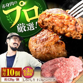 【ふるさと納税】【肉の匠】【3回定期便】佐賀県産しろいし牛 ボリュームたっぷり手ごねハンバーグ 120g×10個【佐賀セントラル牧場】牛肉 ハンバーグ 惣菜 おかず 冷凍 定期便 3回 岩塩 100% 人気 おすすめ 佐賀県 白石町 白石 [IAH057]