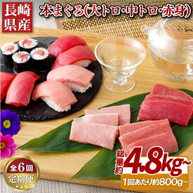 【ふるさと納税】【6回定期便 総計4,800g】長崎県産 本まぐろ 3種セット ( 大トロ 中トロ 赤身 ) 800g以上 特殊製法で臭みなし マグロ 中とろ 大とろ まぐろ 鮪 本マグロ 刺身 冷凍 ギフト 贈答 のし お中元 お歳暮 長崎 永松屋