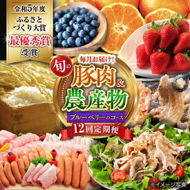 【ふるさと納税】【12回定期便】豚肉 ＆ 旬の農産物 ブルーベリー コース（ 米 豚肉 いちご ハムセット 野菜 果物 ブルーベリー みかん ）/ コメ こめ 苺 フルーツ ハム 蜜柑 ミカン バラエティ定期便 / 大村市 / おおむら夢ファームシュシュ[ACAA124]