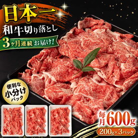 【ふるさと納税】【3回定期便】長崎和牛 切り落とし 600g/月（総計1.8kg） / 牛肉 切り落とし 切りおとし きりおとし すき焼き 小分け / 大村市 / おおむら夢ファームシュシュ[ACAA222]
