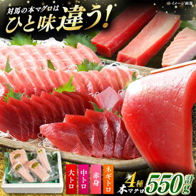 【ふるさと納税】対馬産 本マグロ 4種 計550g ( 赤身 / 中トロ / 大トロ / ネギトロ )《対馬市》【対海】 [WAH003] 冷凍 マグロ まぐろ 中トロ 鮪 本マグロ 赤身 ネギトロ 冷凍 海鮮 大トロ