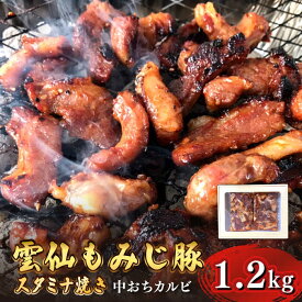 【ふるさと納税】雲仙もみじ豚 味付き 中おち カルビ スタミナ焼き 1200g / 豚 豚肉 南島原市 / はなぶさ [SCN022] 味噌漬け BBQ 焼肉