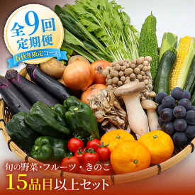 【ふるさと納税】【春秋冬限定コース】豪華！野菜 果物 きのこセット 15品目以上 9回定期便 / 野菜定期便 やさい定期便 フルーツ 果物 キノコ 詰め合わせ 季節 旬 野菜 詰め合わせ 国産 野菜セット 産地直送 やさい 春野菜 夏野菜 秋野菜 / 南島原市 / 吉岡青果[SCZ024]