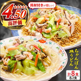 【ふるさと納税】【お中元対象】【最速配送】冷凍 長崎ちゃんぽん 皿うどん セット 8食 (ちゃんぽん1食×4、皿うどん1食×4) / 具入り 冷凍ちゃんぽん 冷凍皿うどん ちゃんぽん チャンポン 長崎 スープ 麺 / 南島原市 / 狩野食品 [SDE007]