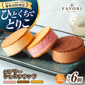 【ふるさと納税】【3回定期便】エアリーショコラサンド 毎月6個（チョコレート/ストロベリー/キャラメル各2個）長与町/CAKE SHOP FAVORI[EBV046] 定期便 ていきびん クッキーサンド チョコレート ストロベリー キャラメル 焼き菓子 お菓子 詰め合わせ 個包装 冷蔵 送料無料