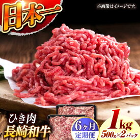 【ふるさと納税】【6回定期便】 長崎和牛 黒毛和牛100％ひき肉 毎月500g×2 （A4またはA5ランク） 長与町/炭火焼肉あおい[EBW068] 定期便 ていきびん 長崎和牛 ひき肉 挽肉 国産 牛肉 冷凍 ハンバーグ メンチカツ コロッケ アレンジ 料理 送料無料 長崎 真空パック