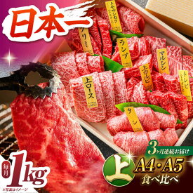 【ふるさと納税】【3回定期便】【A4-A5上ランク】 長崎和牛 焼肉 盛り合わせ（上盛り）約1kg 長与町/meat shop FUKU[ECS010] 定期便 ていきびん 焼き肉 やきにく ヤキニク 国産 長崎 和牛 肉 赤身 食べ比べ 盛合せ セット バーベキュー A5　ステーキ 上部位 冷凍