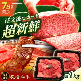 7日発送)【ふるさと納税】【A4-A5】 長崎和牛 焼肉切り落とし 約1kg（500g×2パック）【形に訳あり】長与町/meat shop FUKU[ECS069]