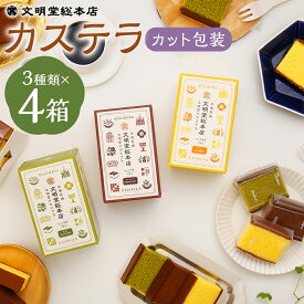 【ふるさと納税】カット包装 カステラ 4箱入 3種類 セット カステラ お菓子 スイーツ デザート 長崎カステラ カステラ かすてら カット済 小分け 個包装 ざらめ おやつ 常温 ギフト 贈答 常温 文明堂 長崎 送料無料