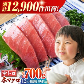 【ふるさと納税】【全12回定期便(月1回)】長崎県産 本マグロ 中トロ皮付き 約700g 【大村湾漁業協同組合】 [BAK027]/ 中トロ 中とろ 大人気 おススメ まぐろ 鮪 さしみ 刺身 刺し身 冷凍 とろ トロ ブロック 柵 定期便