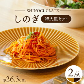 【ふるさと納税】【波佐見焼】しのぎ 特大皿 2枚セット （キャメル・アメ釉） 食器【一龍陶苑】 [CC74]