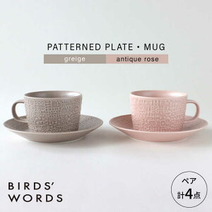yӂ邳Ɣ[ŁzygāzPATTERNED PLATEEMUG yA 4_Zbg greige + antique rose@yBIRDSf WORDSz[CF083]