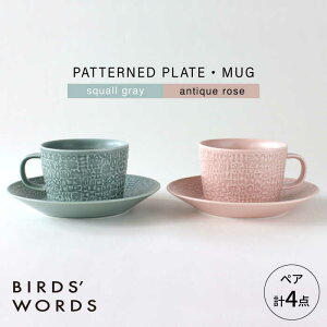 yӂ邳Ɣ[ŁzygāzPATTERNED PLATEEMUG yA 4_Zbg squall gray + antique rose@yBIRDSf WORDSz[CF085]