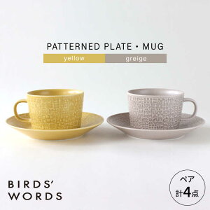 yӂ邳Ɣ[ŁzygāzPATTERNED PLATEEMUG yA 4_Zbg yellow + greige@yBIRDSf WORDSz[CF086]
