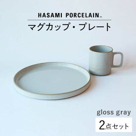 【ふるさと納税】【波佐見焼 HASAMI PORCELAIN】マグカップ プレート グロスグレー 2点セット 【東京西海】【ハサミポーセリン】 [DD184]