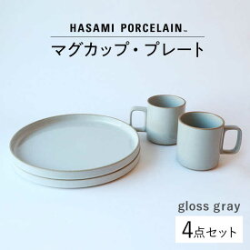 【ふるさと納税】【HASAMI PORCELAIN】マグカップ プレート グロスグレー 4点セット 【東京西海】【ハサミポーセリン】 [DD185]