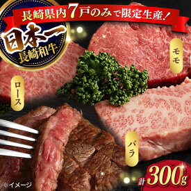 【ふるさと納税】【年内発送】【限定生産】ステーキ 3種盛り 長崎和牛 出島ばらいろ 計300g以上【肉のマルシン】 [FG03] 和牛 牛肉 ロース カルビ モモ 赤身 ステーキ セット 霜降り 焼肉 年内発送 年内配送