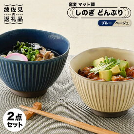 【ふるさと納税】【波佐見焼】しのぎ どんぶり 2点セット 窯変 マット調 ブルー・ベージュ 丼 陶器 茶碗 食器 皿 【トーエー】 [QC45]