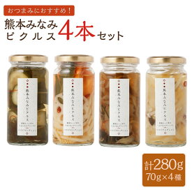 【ふるさと納税】熊本みなみピクルス 4本セット 合計280g（70g×4本） 4種 おつまみにおすすめ 舞茸 玉ねぎとオリーブと黒胡椒 きゅうりとピリカラ甘昆布 2種の洋風 漬物 漬け物 野菜 詰め合わせ 瓶 瓶詰めギフト プレゼント 九州 国産 熊本県産 送料無料