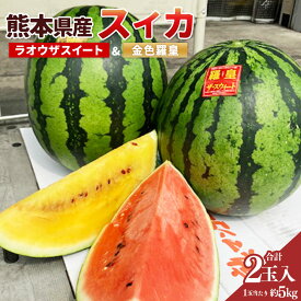 【ふるさと納税】熊本県産 スイカ ラオウザスイート ＆ 金色羅皇 すいか スイカ フルーツ 果実 果物 くだもの 糖度12～13度 14度 2玉 セット 1玉5kg以上 2種 常温 九州 熊本県 送料無料 【2026年5月上旬発送開始】