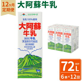 【ふるさと納税】【12ヶ月定期便】大阿蘇牛乳 1L×6本×12ヶ月 合計72L 紙パック 牛乳 成分無調整牛乳 乳飲料 乳性飲料 ドリンク 飲み物 飲料 セット 常温保存可能 ロングライフ 九州 熊本県 送料無料