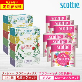 【ふるさと納税】＼レビューキャンペーン開催中／【定期便6回】【毎月お届け】【スコッティ】 ティシュー フラワーボックス 250組（5箱パック×2セット）＋フラワーパック 3倍長持ち（4ロール（ダブル）パック ×6セット） ティッシュ トイレットペーパー 送料無料 ストック