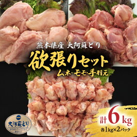 【ふるさと納税】熊本県産 大阿蘇どり 欲張り 合計約6kg セット モモ・ムネ・手羽元 各約1kg×2パック 3種 鶏肉 もも 胸 手羽 詰め合わせ 真空パック 冷凍 国産 九州 送料無料