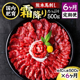 【ふるさと納税】【6ヶ月定期便】熊本馬刺し 霜降りたっぷり約500g×6回お届け 1回約50g×10パック 6ヶ月 定期便 専用醤油付き 馬刺し 国内肥育 冷凍 送料無料