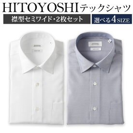 【ふるさと納税】HITOYOSHIテックシャツ長袖 セミワイド 2枚セット 紳士用 選べるサイズ M/L/LL/3L 白 ブルーグレー ポリエステル100% 日本製 長袖シャツ 無地 ドレスシャツ メンズ 男性 ファッション 熊本県 人吉市 送料無料