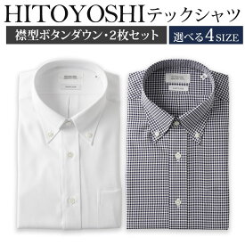 【ふるさと納税】HITOYOSHIテックシャツ長袖 ボタンダウン 2枚セット 紳士用 選べるサイズ M/L/LL/3L 白 ネイビーギンガムチェック ポリエステル100% 日本製 長袖シャツ 無地 ドレスシャツ メンズ 男性 ファッション 熊本県 人吉市 送料無料