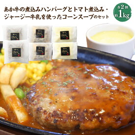 【ふるさと納税】あか牛 煮込みハンバーグ と トマト煮込み・ジャージー牛乳 を使った コーンスープ の セット 合計1080g 和牛 あか牛 牛肉 ハンバーグ 肉 ジャージー牛 濃厚 牛乳 スープ コーン 詰め合わせ 国産 九州産 熊本県産 レストラン 阿蘇はなびし 冷凍 送料無料