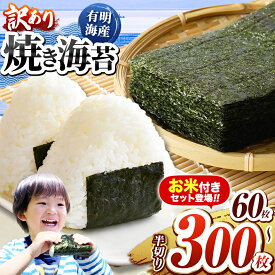 【ふるさと納税】選べる 内容量 訳あり 焼き海苔 半切り or おむすびセット 米 くまさんの輝き 無洗米 5kg 60枚 100枚 200枚 300枚 ご家庭用 | 玉名 熊本 海苔 のり