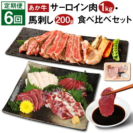 【ふるさと納税】【定期便6回】あか牛 サーロイン肉 1kg・馬刺し 200g 食べ比べセット 赤牛 牛肉 ステーキ用サーロイン肉 サーロイン 馬肉 赤身 霜降り たてがみ 肉 お肉 食べ比べ 国産 九州産 熊本県産 菊池市 冷凍 定期便 6ヶ月 6回お届け 送料無料