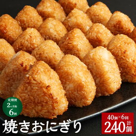 【ふるさと納税】【定期便】【2ヶ月毎6回】焼きおにぎり 10個×4パック 計240個（40個×6回） うるち米 お米 おにぎり 醤油 味付け ご飯 惣菜 電子レンジ 簡単調理 冷凍 熊本県 菊池市 送料無料