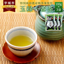 【ふるさと納税】くまモン 玉緑一番茶 100g×3袋セット 緑茶 日本茶 一番茶 農薬を使わず栽培した茶葉 ネコポス対応 送料無料