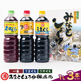【ふるさと納税】 令和8年熊本地震復興支援 しょうゆ みなとしょうゆ詰合せ 1L×3本セット(一番、うまくち、うすくち) 醤油 セット 一番しょうゆ 甘露 うまくちしょうゆ うすくちしょうゆ 薄口 濃口 九州 詰め合わせ 送料無料 みなとしょうゆ醸造元