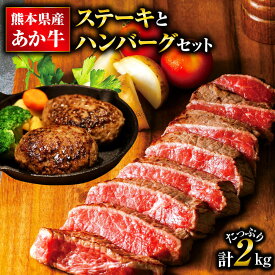 【ふるさと納税】熊本県産 あか牛を堪能できるステーキとハンバーグセット モモステーキ 250g×2枚 ハンバーグ 150g×10個 合計2kg ステーキ モモ肉 惣菜 グルメ 赤牛 和牛 牛肉 肉 国産 熊本 冷凍 送料無料