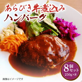 【ふるさと納税】 令和8年熊本地震復興支援 あらびき 牛 煮込み ハンバーグ 8個セット 250g 合計2,000g デミグラスソース 手作り 食品 おかず 惣菜 熊本県 宇城市 冷凍 送料無料 ルボンヌ