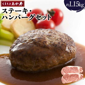 【ふるさと納税】くまもとあか牛 ステーキ ハンバーグセット 合計約1.15kg あか牛 牛肉 和牛 赤身肉 ロース ハンバーグ ステーキ 手ごね 惣菜 セット 詰め合せ 詰め合わせ 国産 九州産 熊本県産 食品 個包装 冷凍 送料無料 矢野畜産